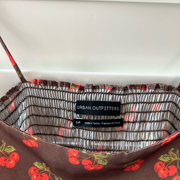 NWT Urban Outfitters Brown Silk Top with Red Cherries - Picture 6 of 6
